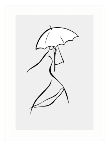 Girl and Umbrella Line Art