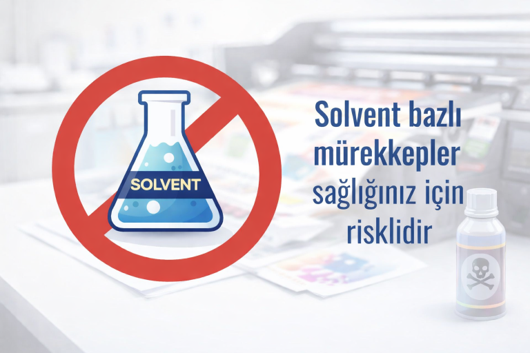 Solvent bazlı mürekkeplerin iç mekanlarda sağlık açısından oluşturduğu riskleri anlatan görsel