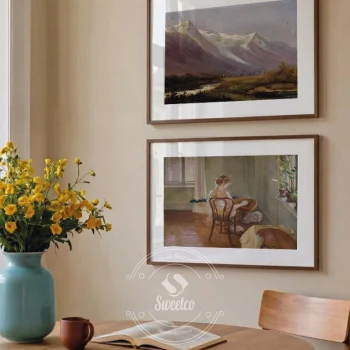 Sweetco Nordic Silence ikili klasik sanat poster seti ile vintage yemek odası dekorasyonu.