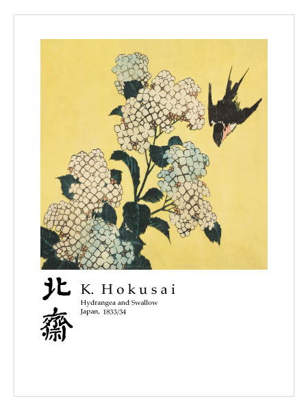 Katsushika Hokusai, Hydrangea and Swallow 