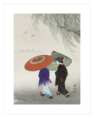 Two Women in The Rain by Ohara Koson 
