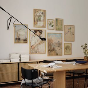 Modern salon için uyumlu poster seti dekorasyonu 