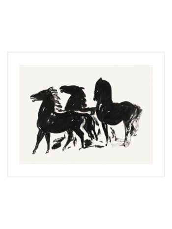 Drie Zwarte Paarden Staand Naar Links Kijkend By Leo