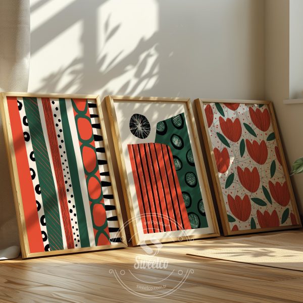 Red Painted Abstract Set