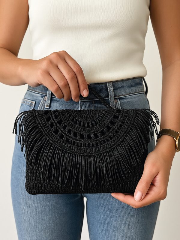El Yapımı Örgü Rafya Portföy Clutch Çanta - Görsel 5