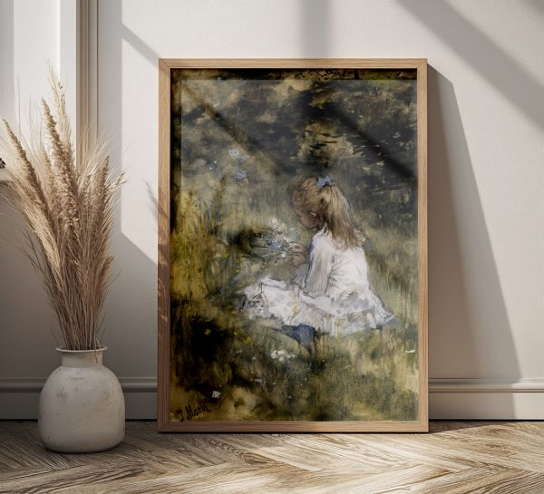 A Girl with Flowers on the Grass by Jacob Maris - Görsel 3