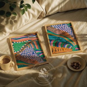 Minimal yatak odasında uyumlu poster seti kullanımı 