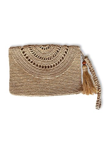 El Yapımı Örgü Rafya Portföy Clutch Çanta