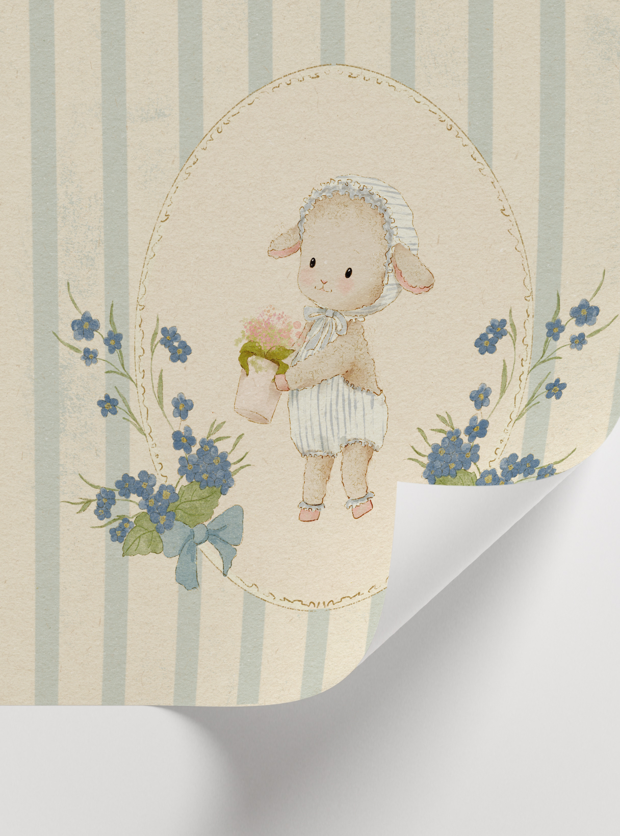 Vintage Baby Series No4 Poster – Mavi Çizgili Kuzu Tasarım - Görsel 2