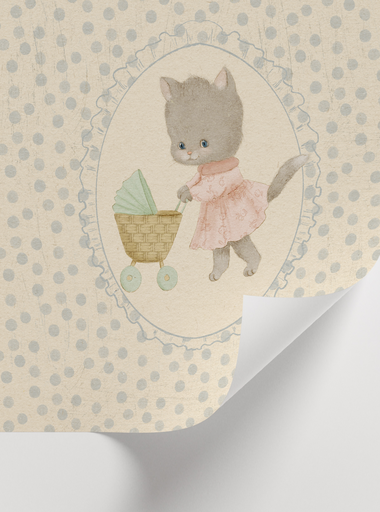 Vintage Baby Series No3 Poster – Bej Kedi Bebek İllüstrasyonu - Görsel 2