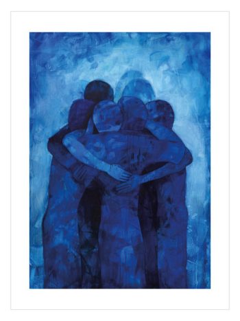 Blue Harmony Poster – Sarılan Figürler Soyut Duvar Dekoru