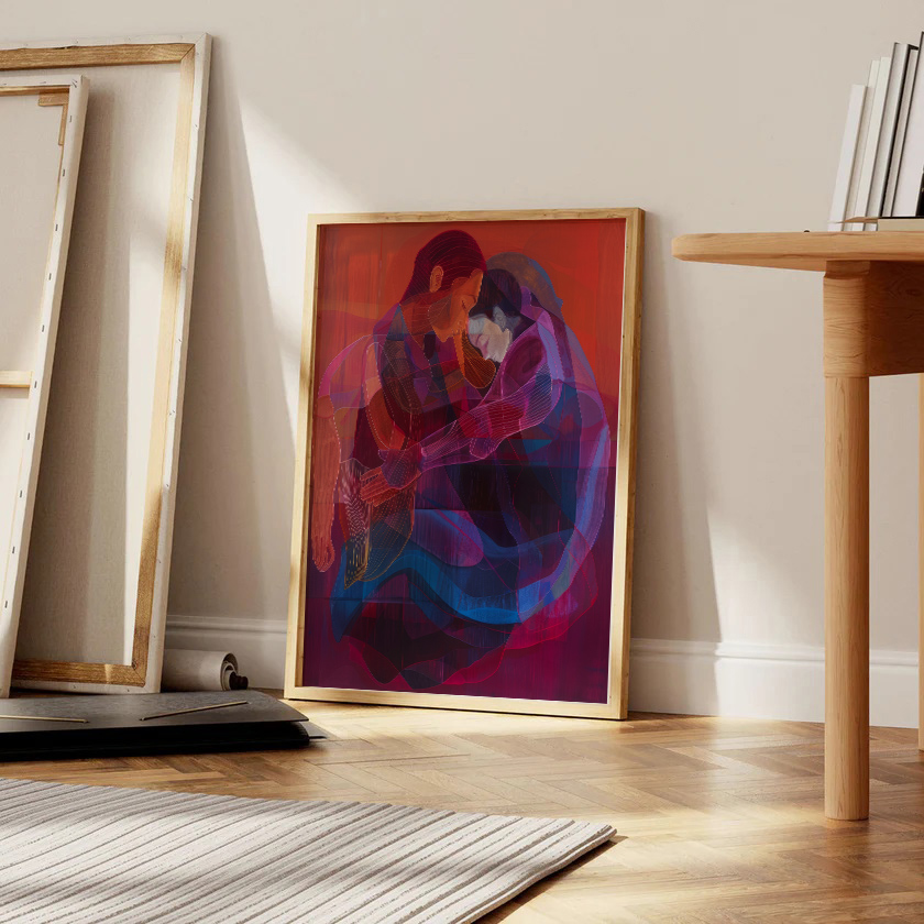 Tender Embrace Poster – Soyut Sarılan İki Figür - Görsel 3