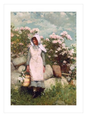 Winslow Homer imzalı Girl and Laure eserinin çiçekli pastoral manzara temalı poster baskısı