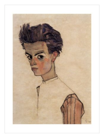 Egon Schiele Self-Portrait (1910) eserinde ekspresif bakışlarla çizilmiş dramatik portre
