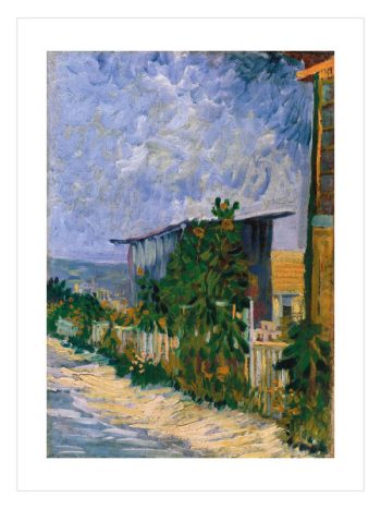 Vincent van Gogh Shelter on Montmartre eserinde Paris kenarında küçük bir barınak ve yeşillikli yol manzaras