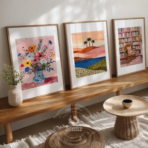 Salon dekorasyonuna uygun hazır poster seti tasarımı 