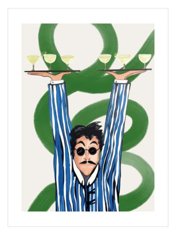 Kokteyl bardaklari tasiyan karakterli Green Cocktail çerçeveli poster tablo