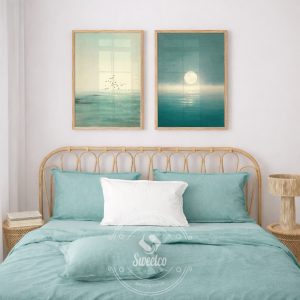 Ay ışığı ve deniz temalı mavi tonlarda çerçeveli poster tablo duvar dekorasyonu Silent Moonlight Set