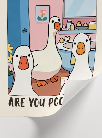 Komik banyo temalı kaz karakterli çerçeveli ve çerçevesiz poster tablo