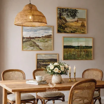 Vintage doğa temalı büyük boy çerçeveli poster seti, salon duvarında Artistic Nature Set No.2