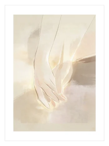 Soyut romantik el teması poster tasarımı sıcak tonlarda