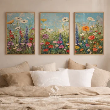 Çiçek temalı üçlü çerçeveli poster seti, Colourful Wildflower Trio Set