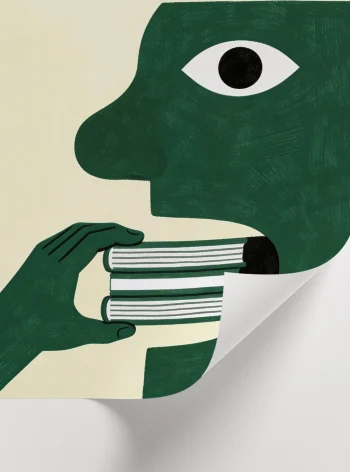 Minimal grafik tasarımlı Consume More Books yazılı kitap temalı duvar posteri