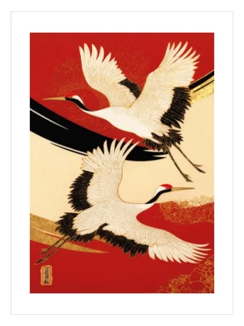 Japon turna kuşları sanat posteri
