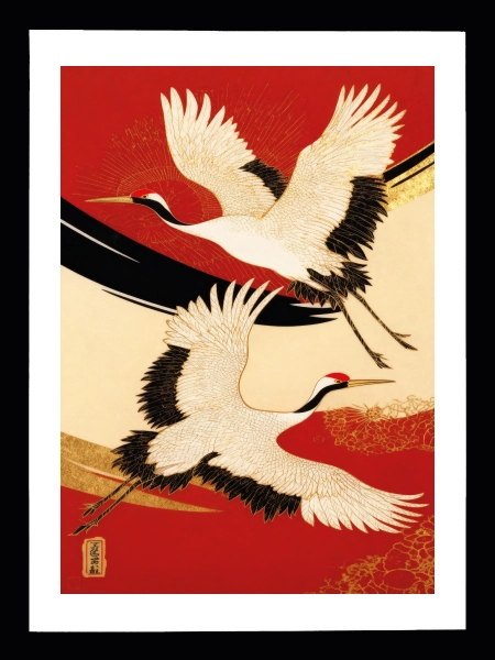 altın detaylı Japon sanat posteri