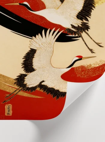 Japon turna kuşu duvar dekorasyonu posteri