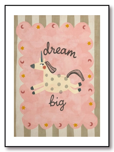 Pastel tonlarda tasarlanmış unicorn temalı bebek odası duvar posteri