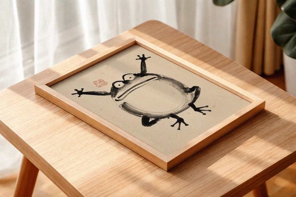 zen stil kurbağa sanat posteri