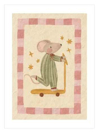 Scooter süren sevimli fare illüstrasyonlu çocuk odası posteri