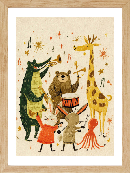 Hayvanlar orkestrası temalı bebek odası duvar posteri