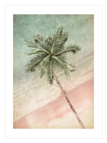 Pastel tonlarda tropik palmiye sahil poster