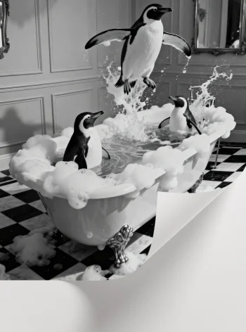 Penguin Bath Poster siyah beyaz ikonik duvar dekorasyonu