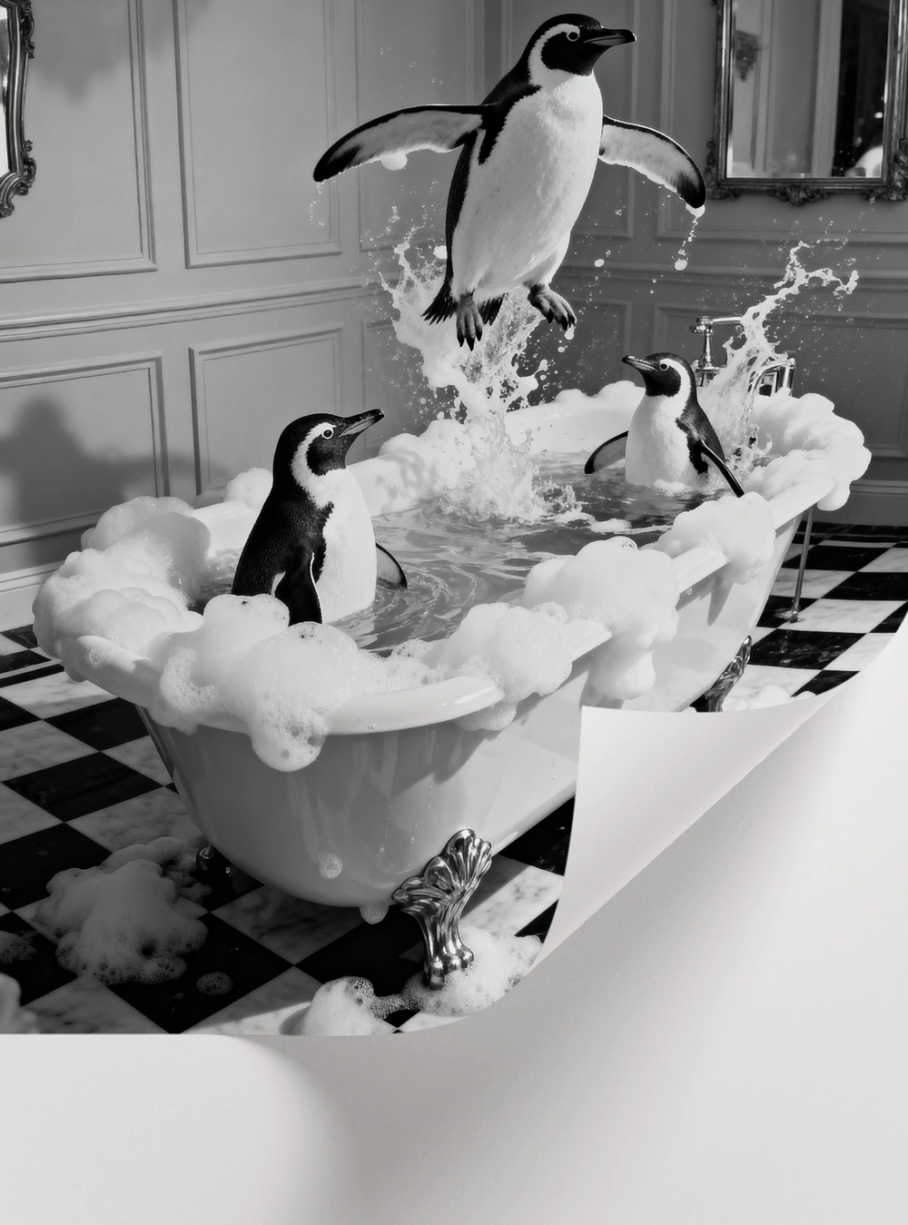 Penguin Bath Poster siyah beyaz ikonik duvar dekorasyonu