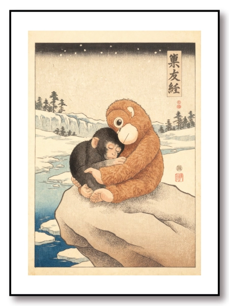 Kış manzarasında şefkat temasını yansıtan nostaljik Punch duvar dekoru