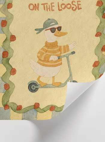 Masalsı tarza sahip scooterlı kaz bebek odası duvar posteri