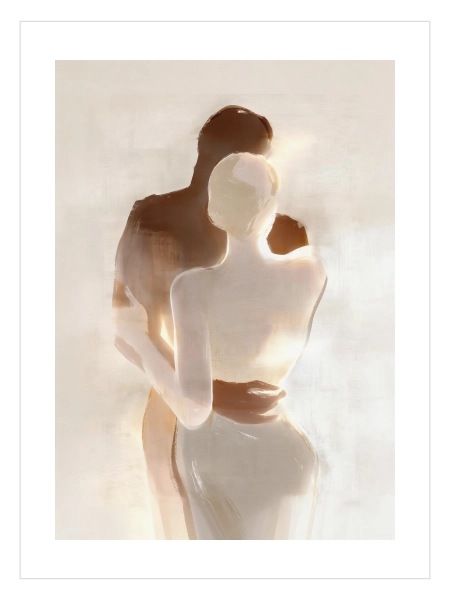 Soyut romantik sarılma temalı sıcak tonlu duvar posteri