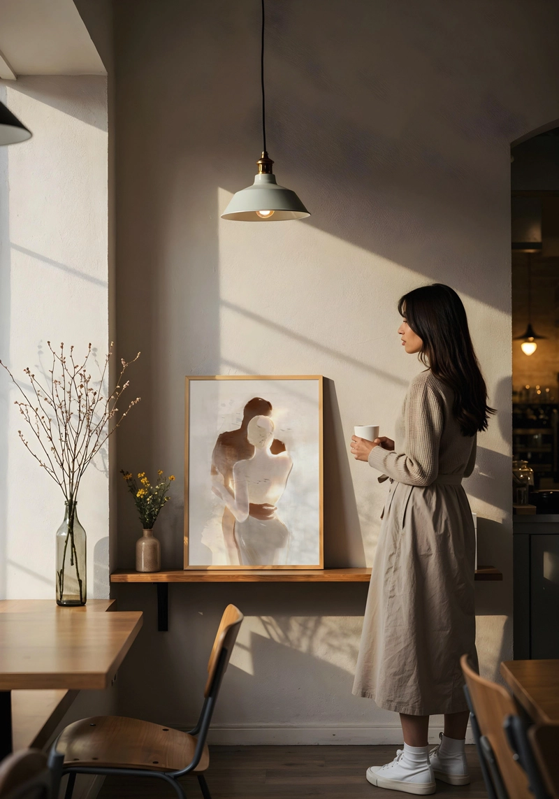 Minimal çift silueti modern tablo tasarımı