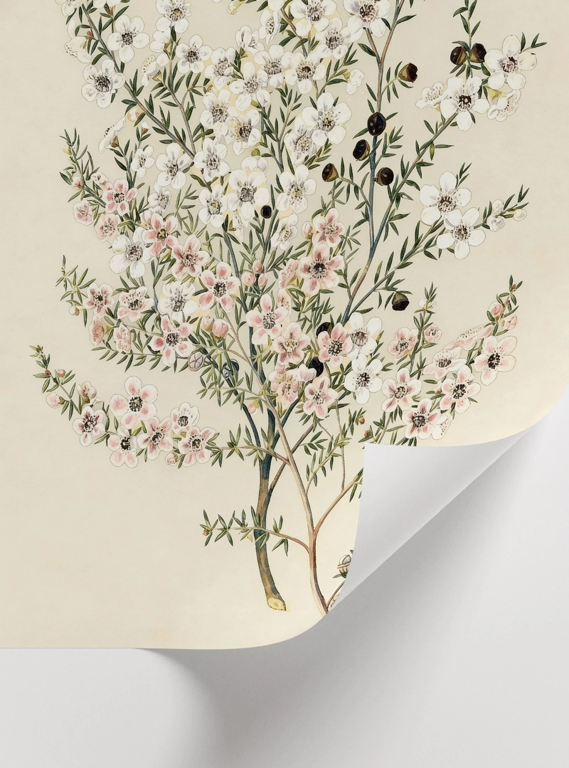 İnce dallı çiçek kompozisyonlu floral dekor posteri