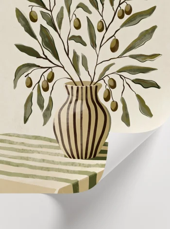 Yeşil tonlarda grafik çizgili zeytin kompozisyonu