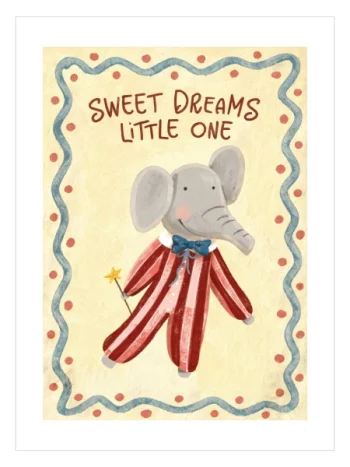 Sevimli fil ilustrasyonlu Sweet Dreams Little One cocuk odasi posteri