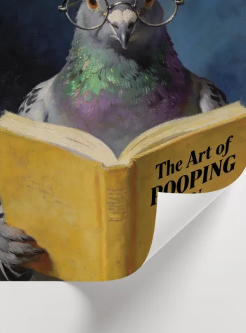 Şehir ironisini anlatan komik güvercin tablo tasarımı