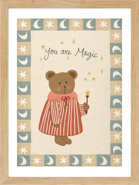 Yıldızlı değnek tutan ayıcık illüstrasyonlu bebek odası posteri
