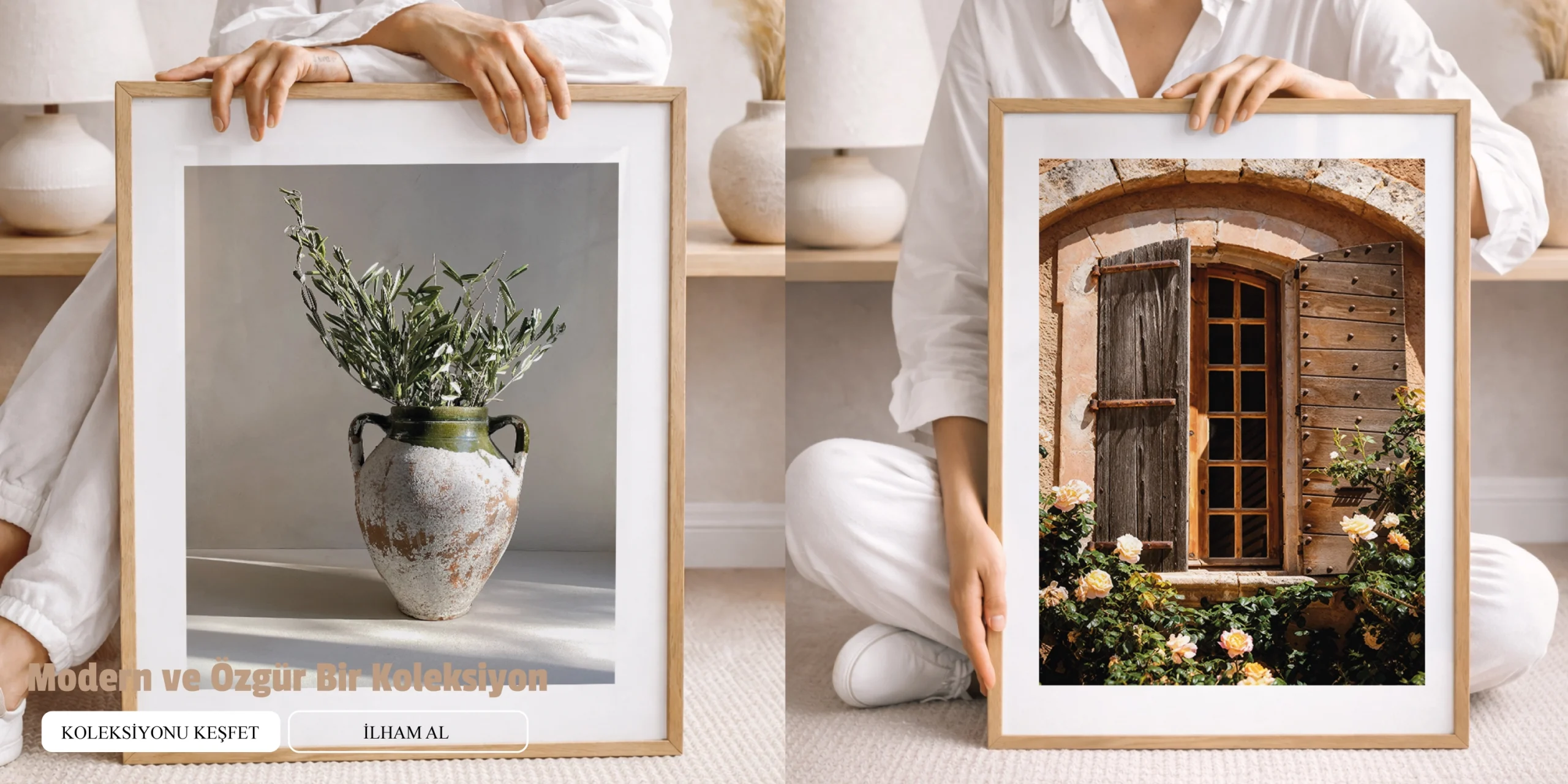 Minimal dekor için meşe çerçeveli fine art poster koleksiyonu