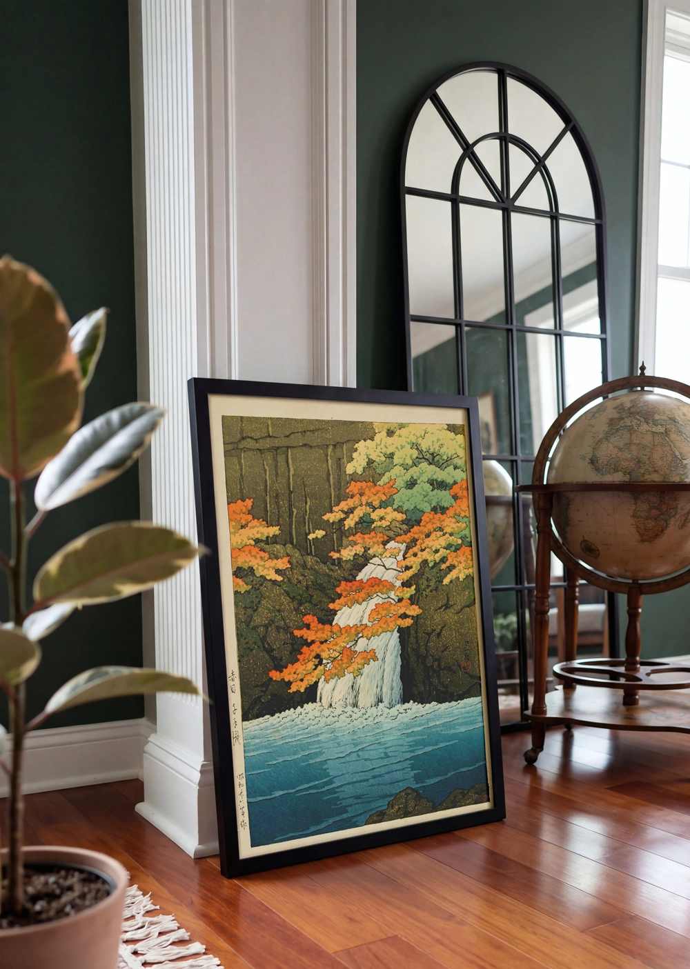 Japon peyzaj sanatı ve şelale manzara posteri