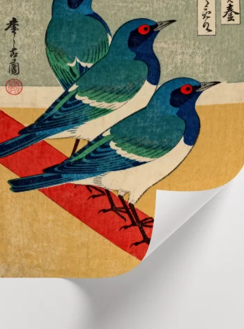 Japon doğa sanatı kuş illüstrasyonu poster