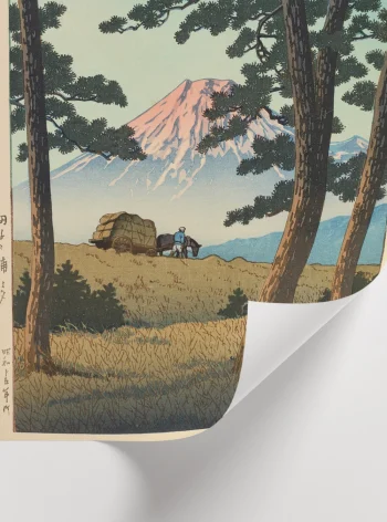 Kawase Hasui stilinde Fuji Dağı doğa manzarası posteri